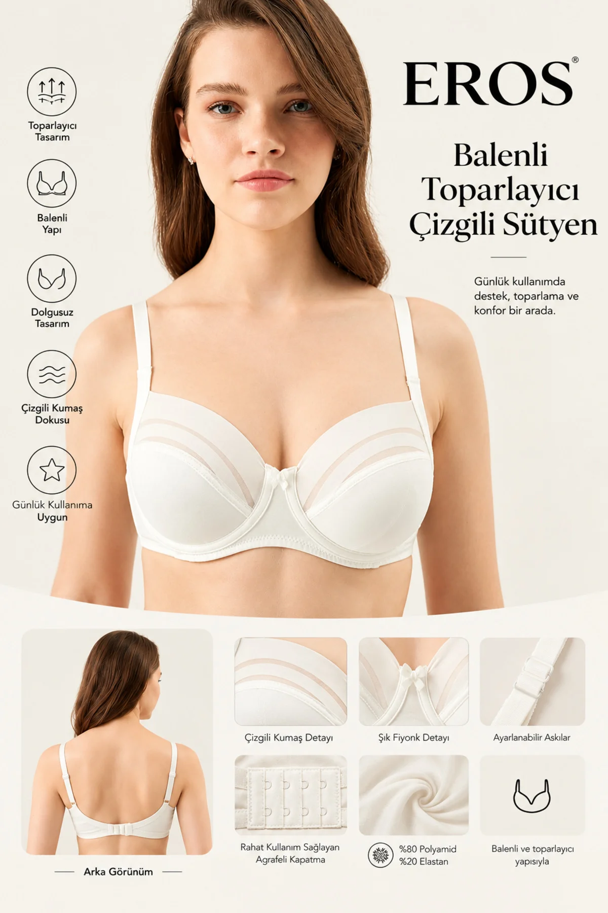 ERSK340 HANNA BALENLİ TOPARLAYICI ÇİZGİLİ TEK SÜTYEN ERSK340 HANNA BALENLİ TOPARLAYICI ÇİZGİLİ TEK SÜTYEN