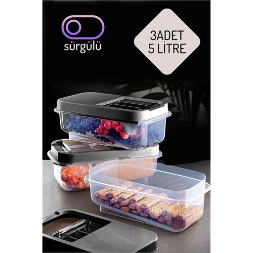 Erzak Bakliyat Saklama Kabı 3'lü Set 5 Lt Antrasit