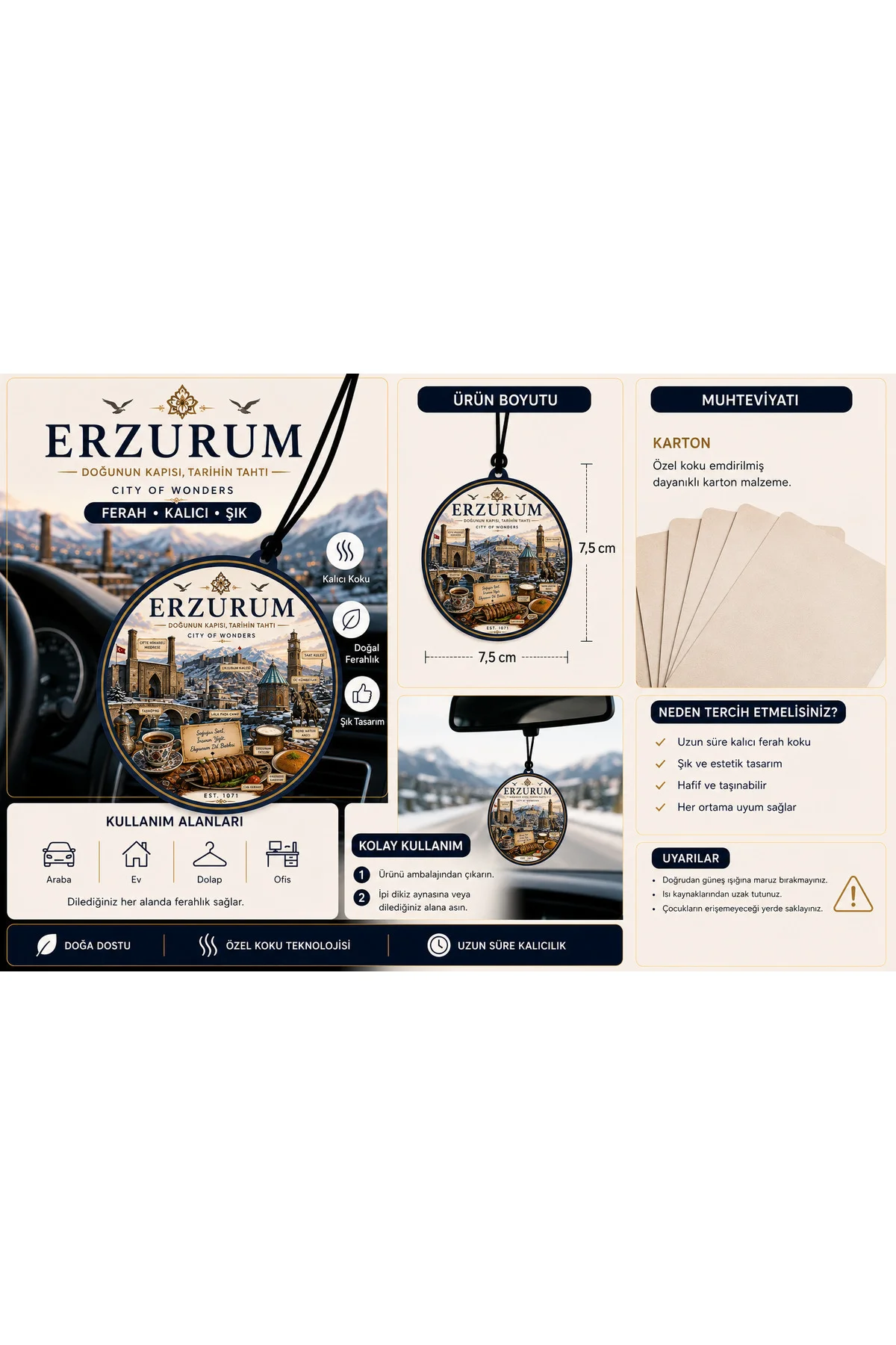 Erzurum Şehri Tasarımlı Oto Kokusu,Araba Kokusu,Oto Aksesuarı ve 