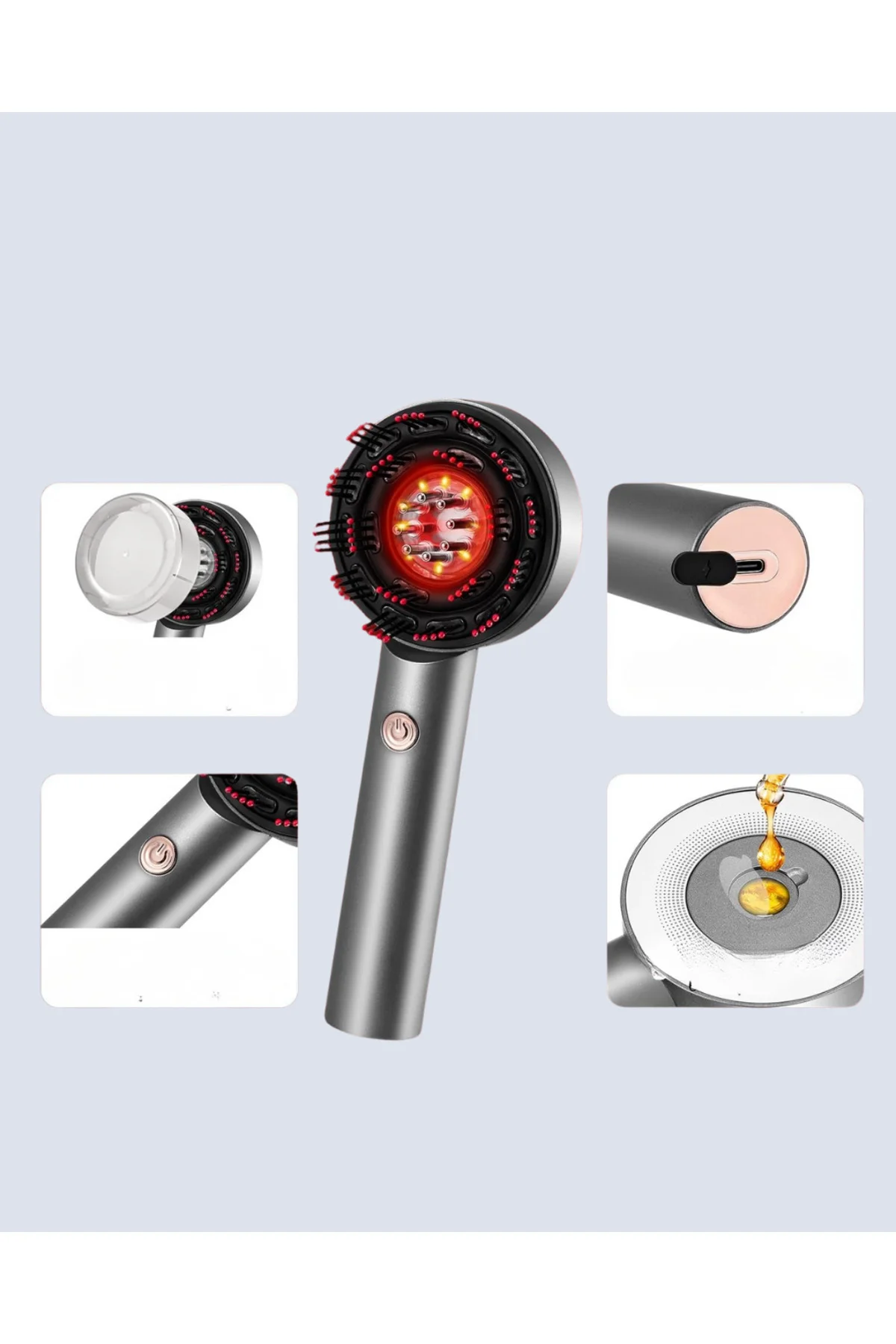 Esansiyel Yağ Hazneli LED Saç Bakım Masaj Tarağı - Lisinya