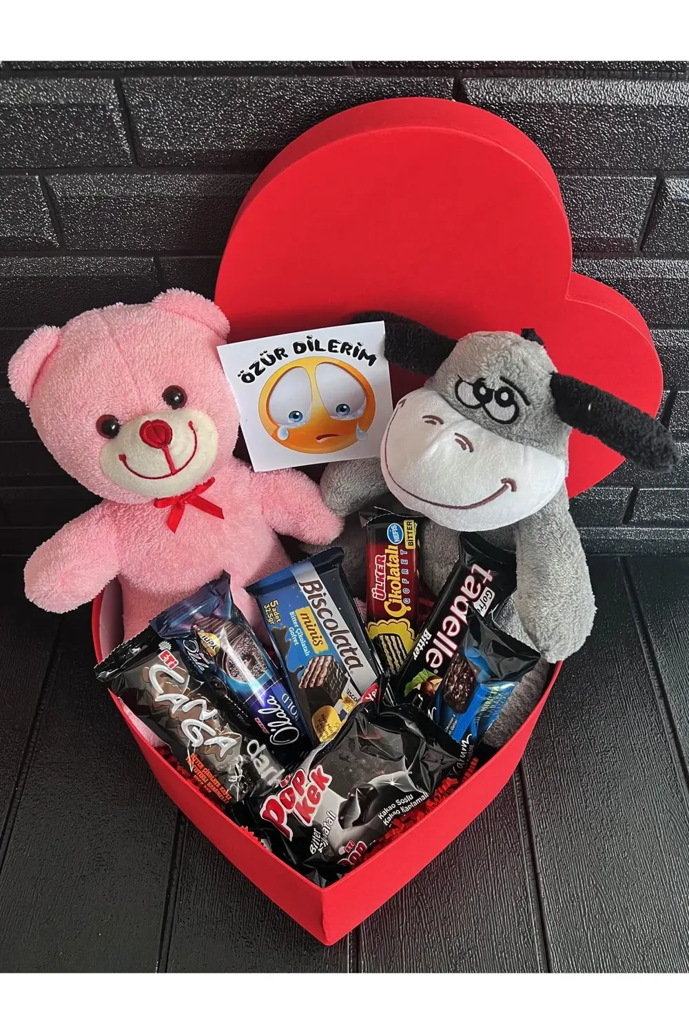 Ese - Sevgiliye Ozur Hediyesi Kalp Kutuda Pembe Ayıcık - Tatlı Eş