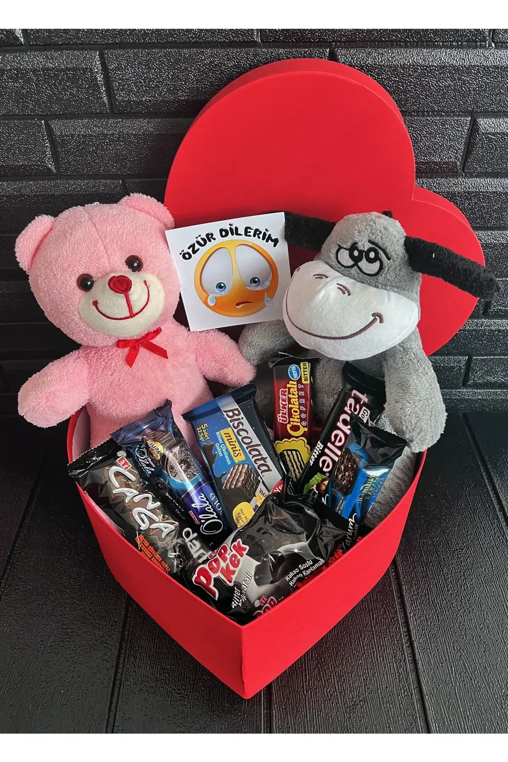 Ese - Sevgiliye Ozur Hediyesi Kalp Kutuda Pembe Ayıcık - Tatlı Eş