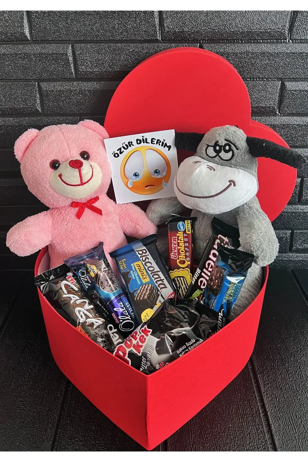 Ese - Sevgiliye Ozur Hediyesi Kalp Kutuda Pembe Ayıcık - Tatlı Eş