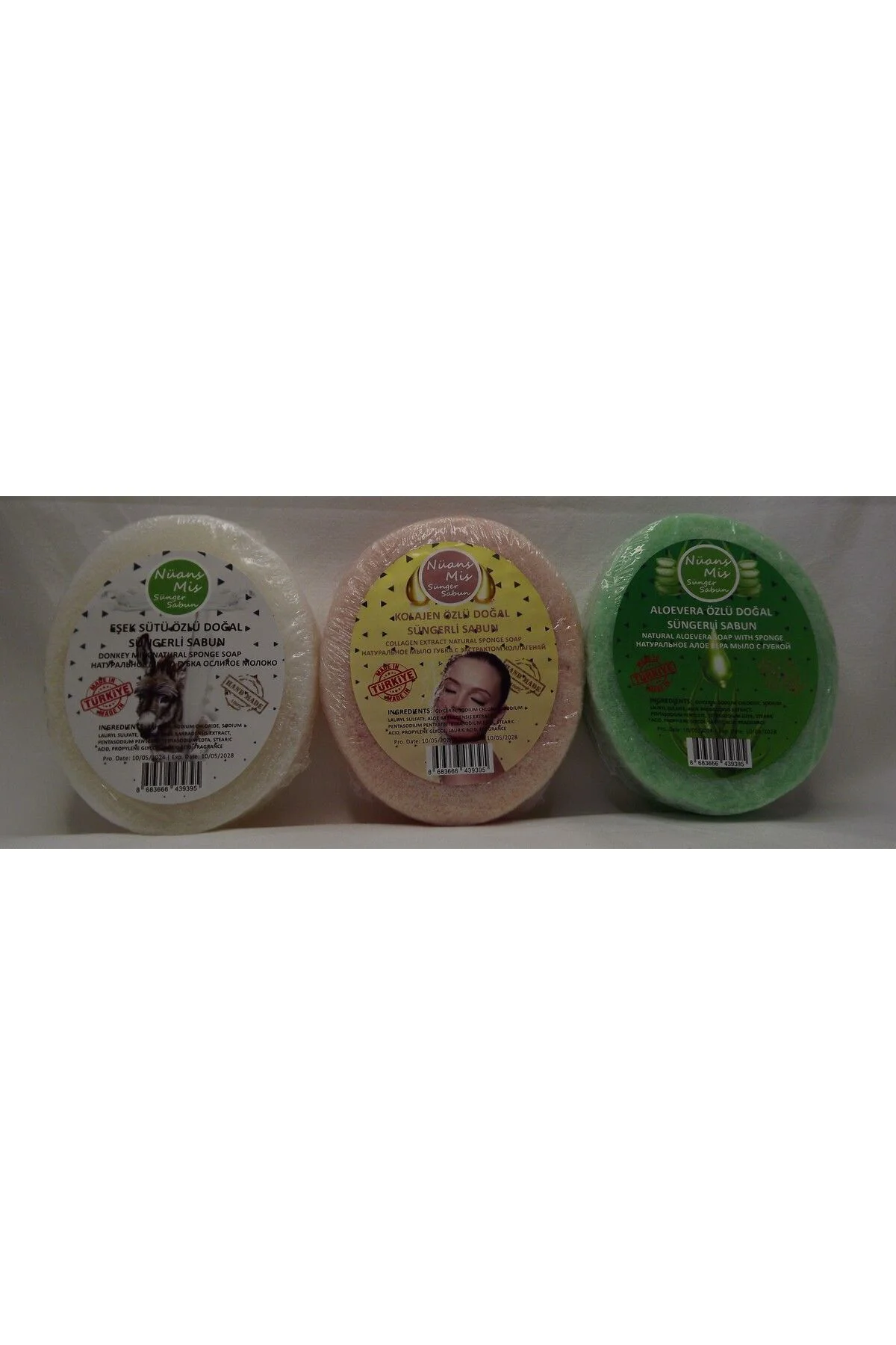 Eşek Sütü-Kolejan-Aloevera Özlü Doğal Süngerli Sabun Eşek Sütü-Kolejan-Aloevera Özlü Doğal Süngerli Sabun