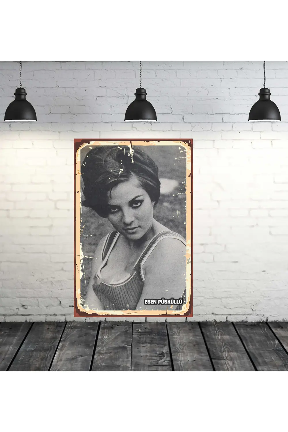 Esen Püsküllü Yeşilçam Tasarımlı Siyah Beyaz 20x30 Cm Retro Ahşap