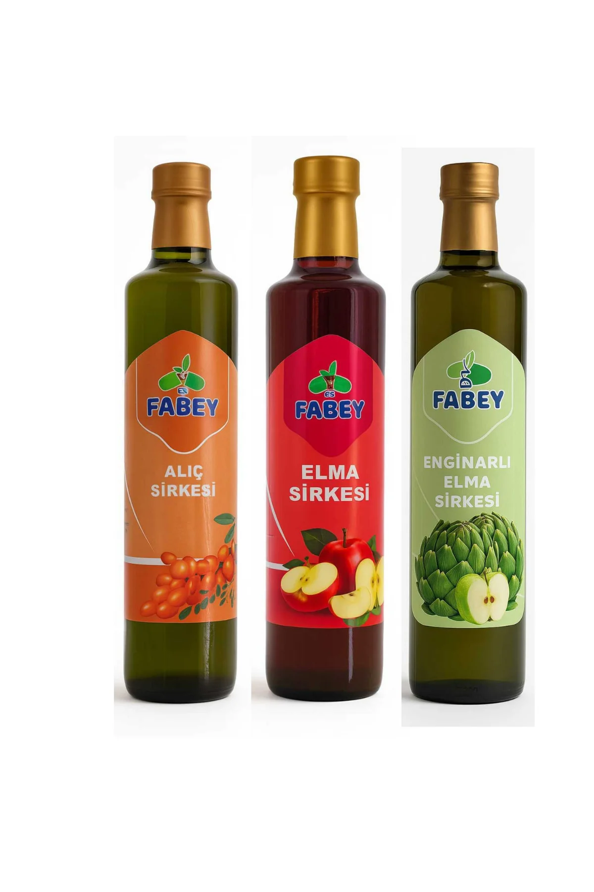 esfabey Alıç Sirkesi 500 ml +Elma Sirkesi 500 ml+Enginar Sirkesi 500 ml Cam Ambalaj