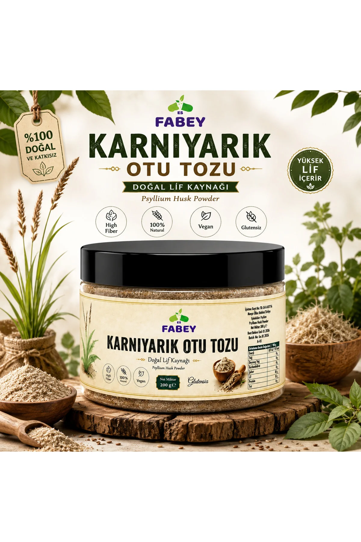 esfabey Karnıyarık Otu Tozu (Psyllium) 200 gr