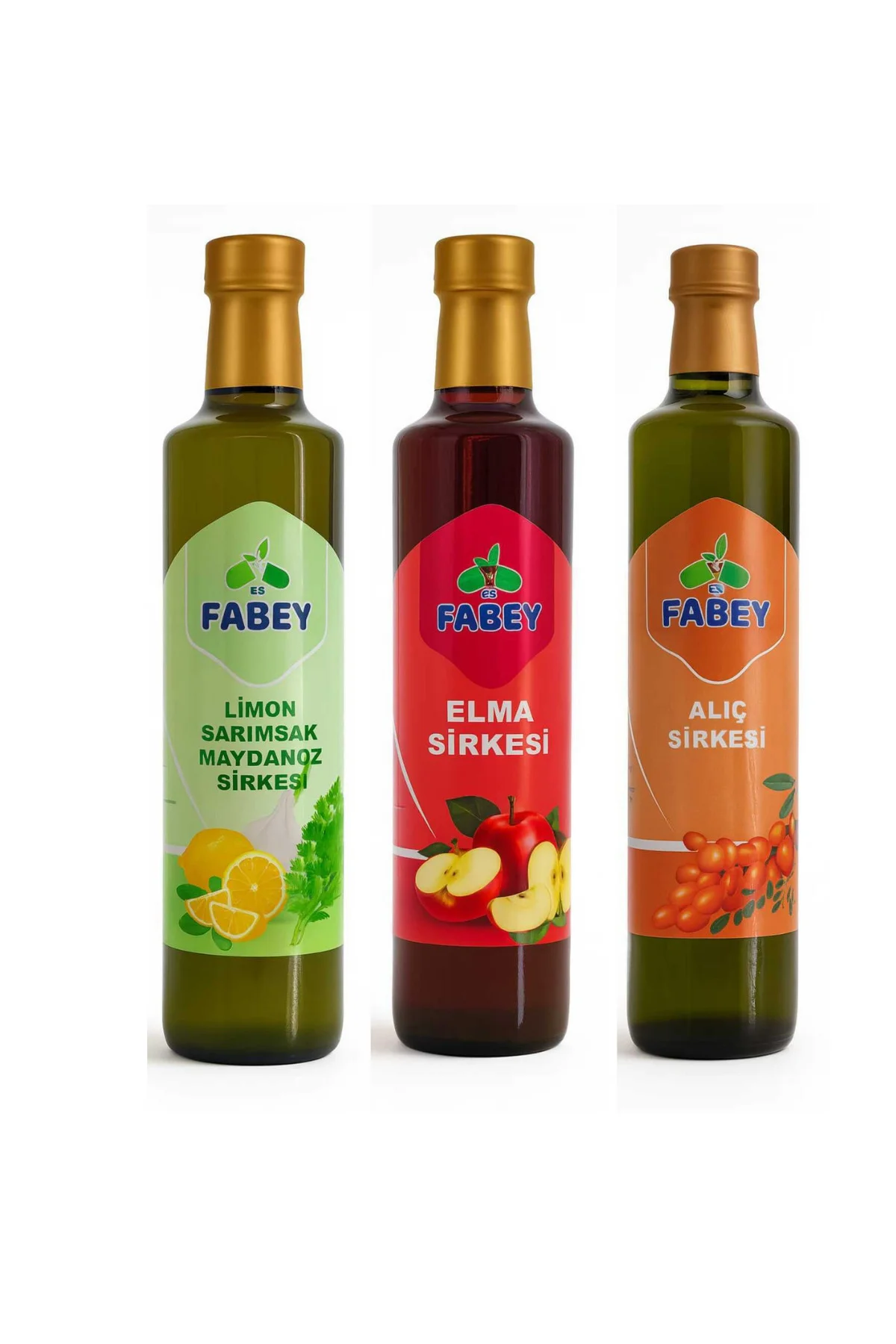 esfabey Limon Sarımsak Maydanoz Sirkesi 500 ml + Elma Sirkesi 500 ml+Alıç Sirkesi 500 ml Cam Ambalaj