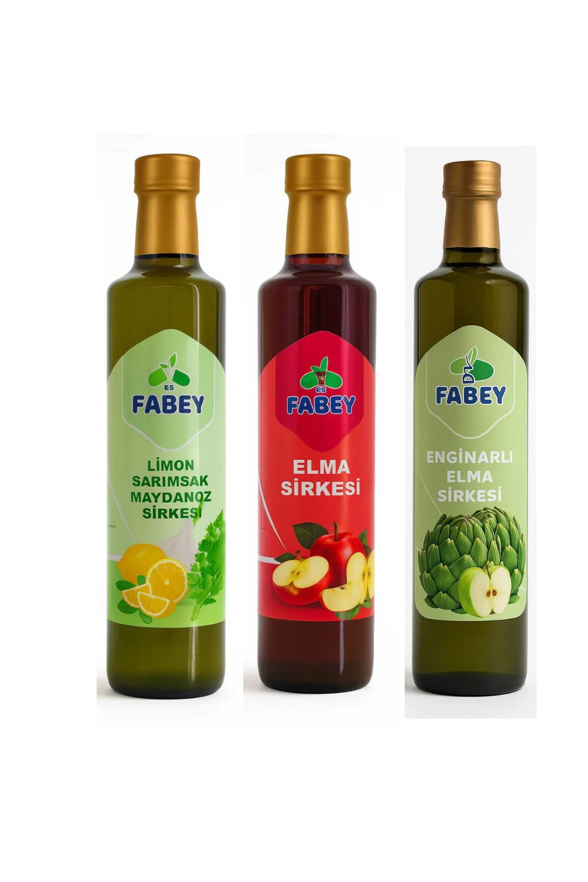 esfabey Limon Sarımsak Maydanoz Sirkesi 500 ml + Elma Sirkesi 500 ml+Enginar Sirkesi 500 ml Cam Ambalaj