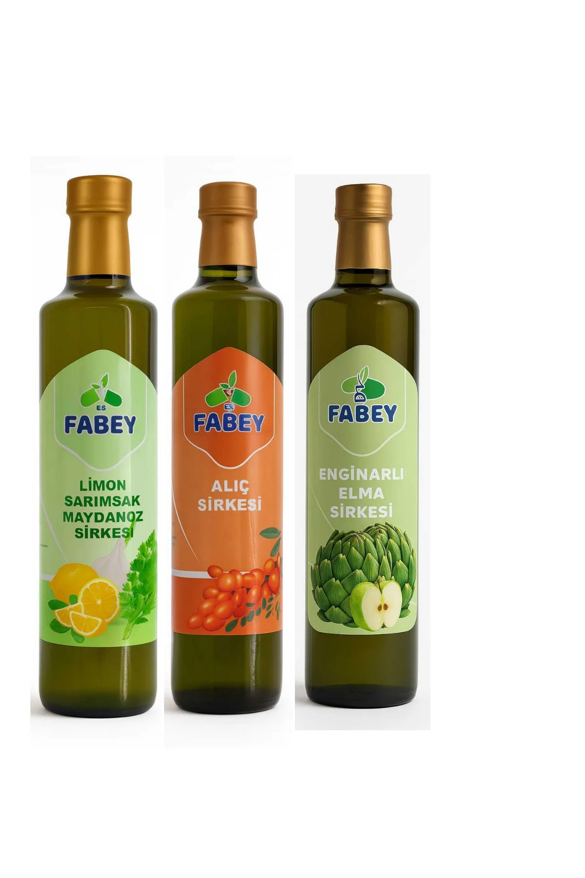 esfabey Limon Sarımsak Maydanoz Sirkesi 500 ml + Elma Sirkesi 500 ml+Enginar Sirkesi 500 ml Cam Ambalaj