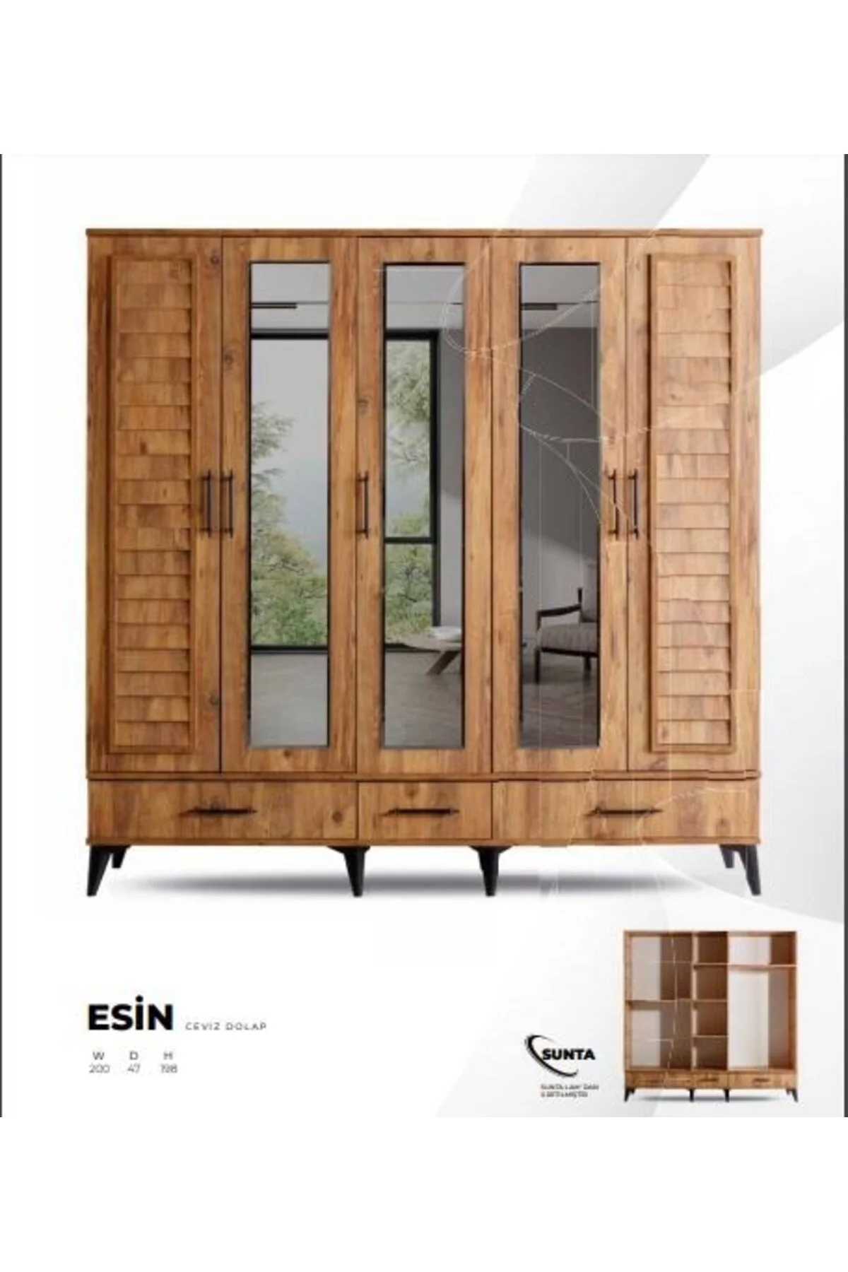 ESİN 5 KAPILI DOLAP - CEVİZ Fiyatı, Yorumları ve Özellikleri