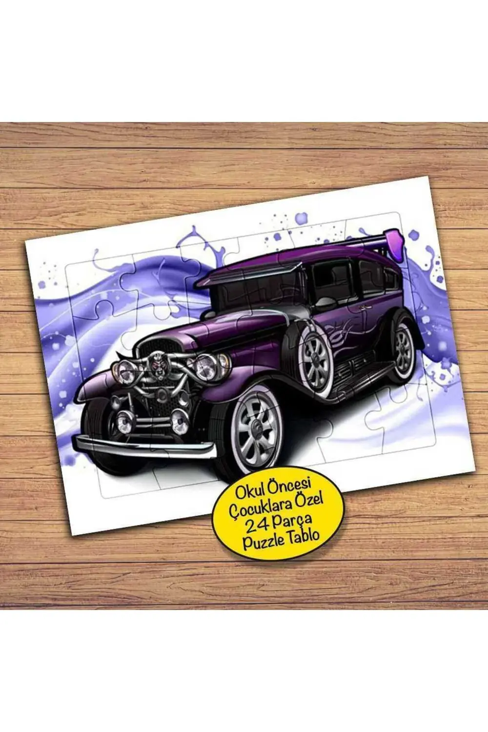 Eski Dönem Arabası Çocuklara Özel Puzzle Yapboz Tablo-19221