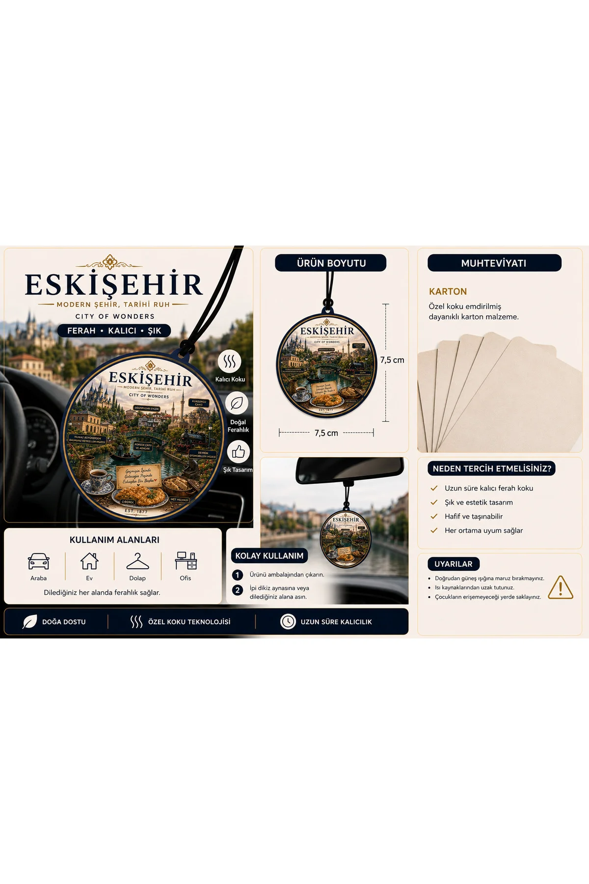 Eskişehir Şehri Tasarımlı Oto Kokusu,Araba Kokusu,Oto Aksesuarı v