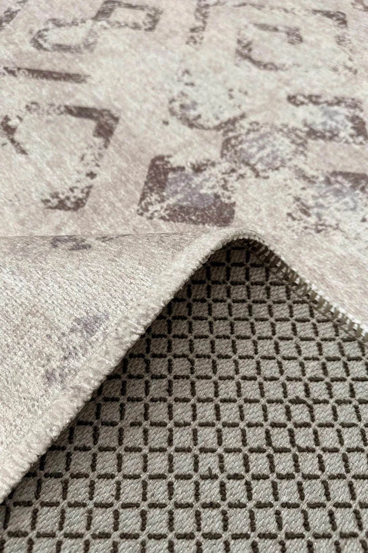 Eskitme Bej Gri Şönil Halı Kilim Yolluk Kaymaz Yıkanabilir Oturma