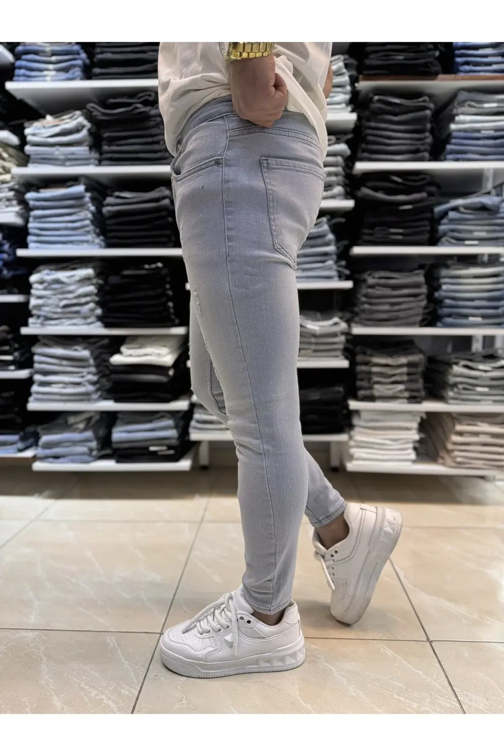 Eskitme Detay Gri Skinny Fit Jean