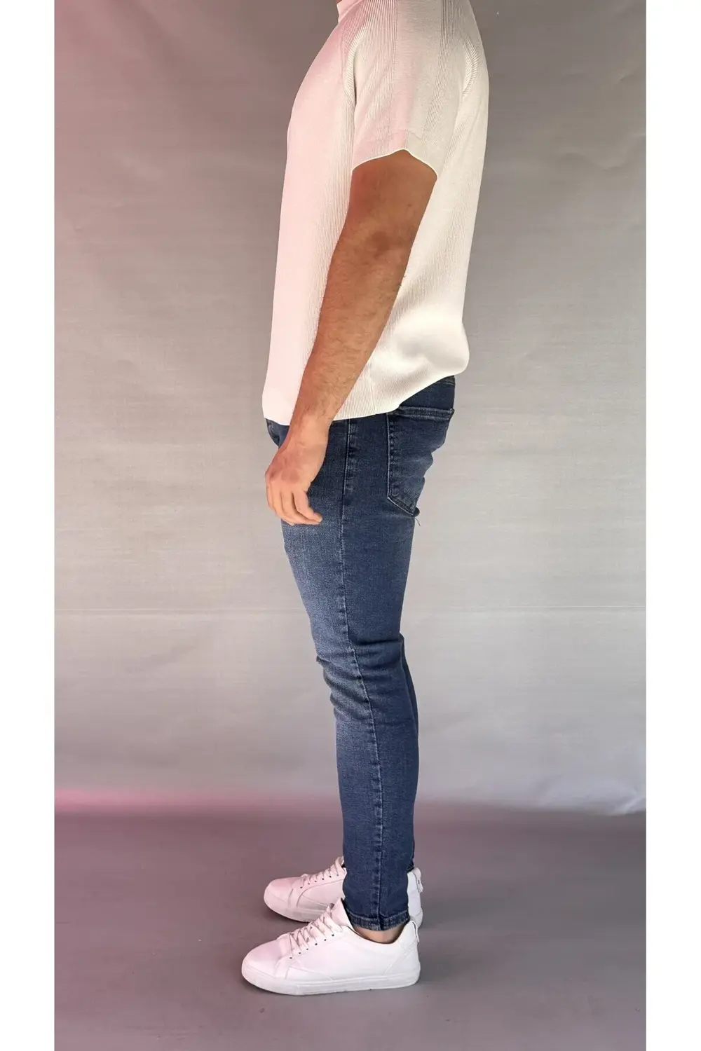 Eskitme Detay Koyu Mavi Slim Fit Jean