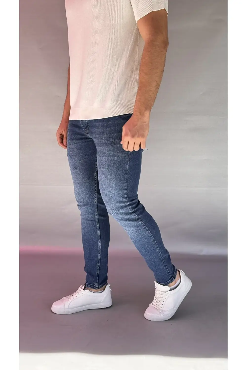Eskitme Detay Koyu Mavi Slim Fit Jean