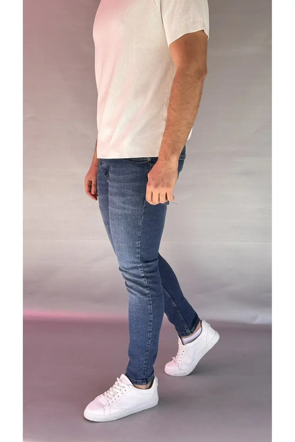 Eskitme Detay Koyu Mavi Slim Fit Jean
