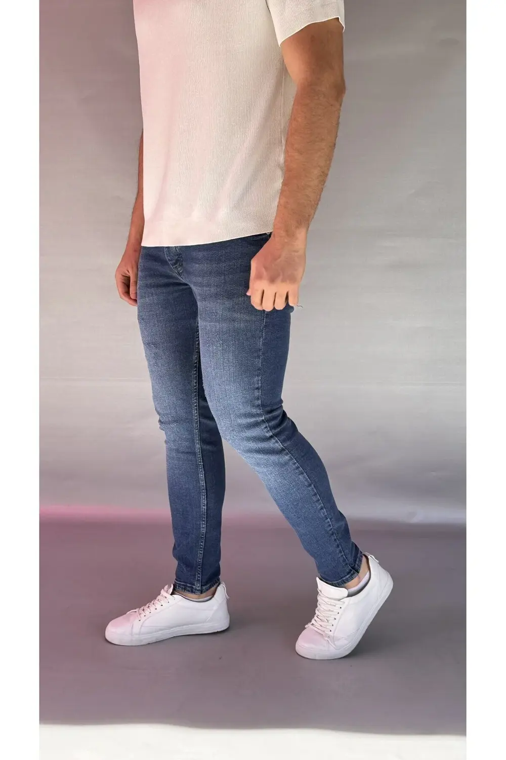 Eskitme Detay Koyu Mavi Slim Fit Jean
