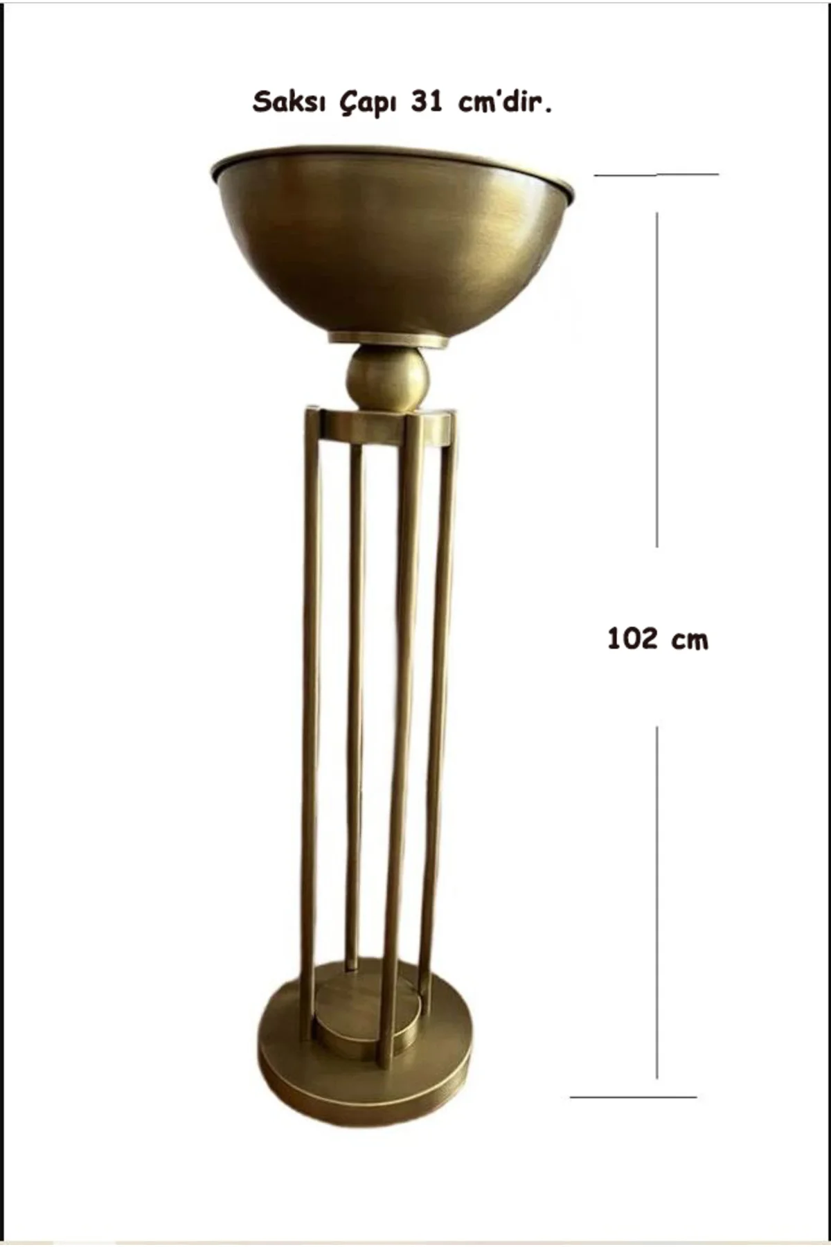 Eskitme Gold Metal Ayakli Kase Çiçeklik 30x102