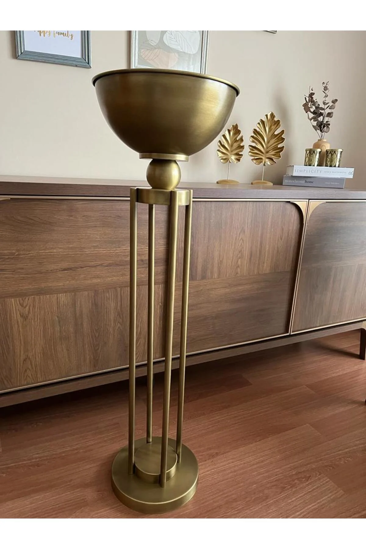 Eskitme Gold Metal Ayakli Kase Çiçeklik 30x102