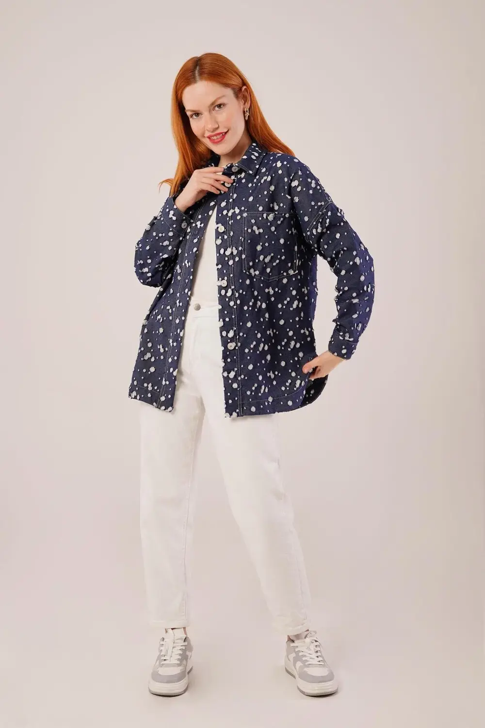 Eskitme Görünümlü Denim Mavi Gömlek