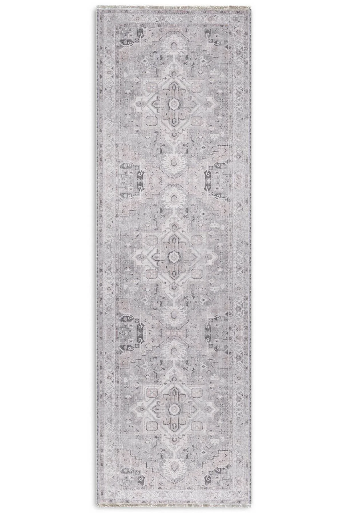 Eskitme gri bej şönil halı kilim yolluk kendinden saçaklı madalyon desen yıkanabilir kaymaz taban Eskitme gri bej şönil halı kilim yolluk kendinden saçaklı madalyon desen yıkanabilir kaymaz taban