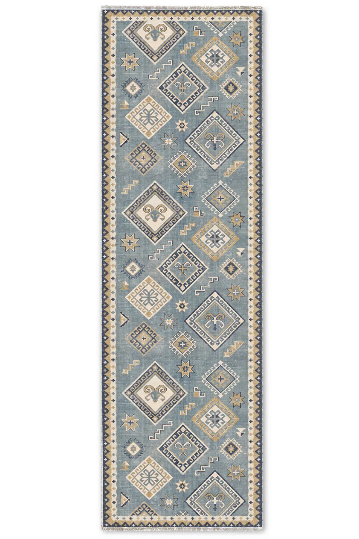Eskitme Mavi Şönil Halı Kilim Yoluk Kaymaz Yıkanabilir Mutfak Kor