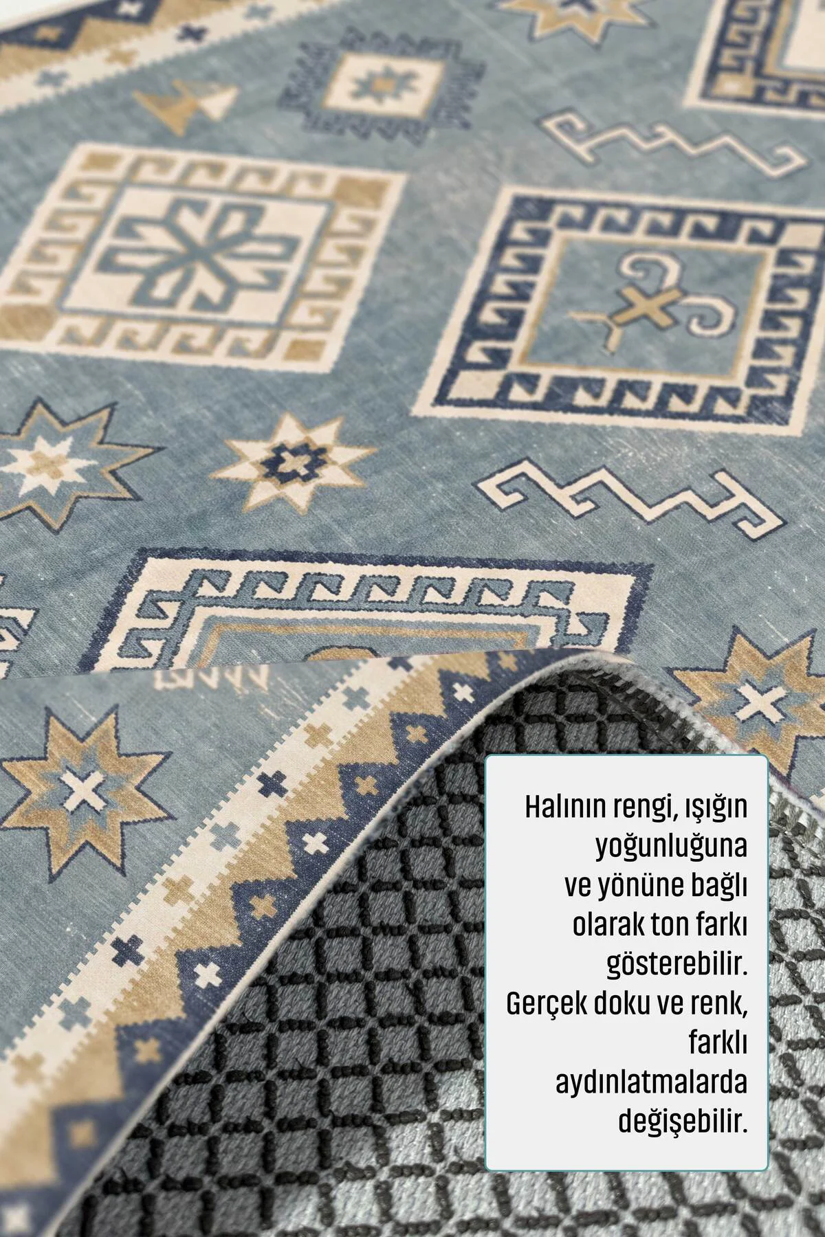 Eskitme Mavi Şönil Halı Kilim Yoluk Kaymaz Yıkanabilir Mutfak Kor