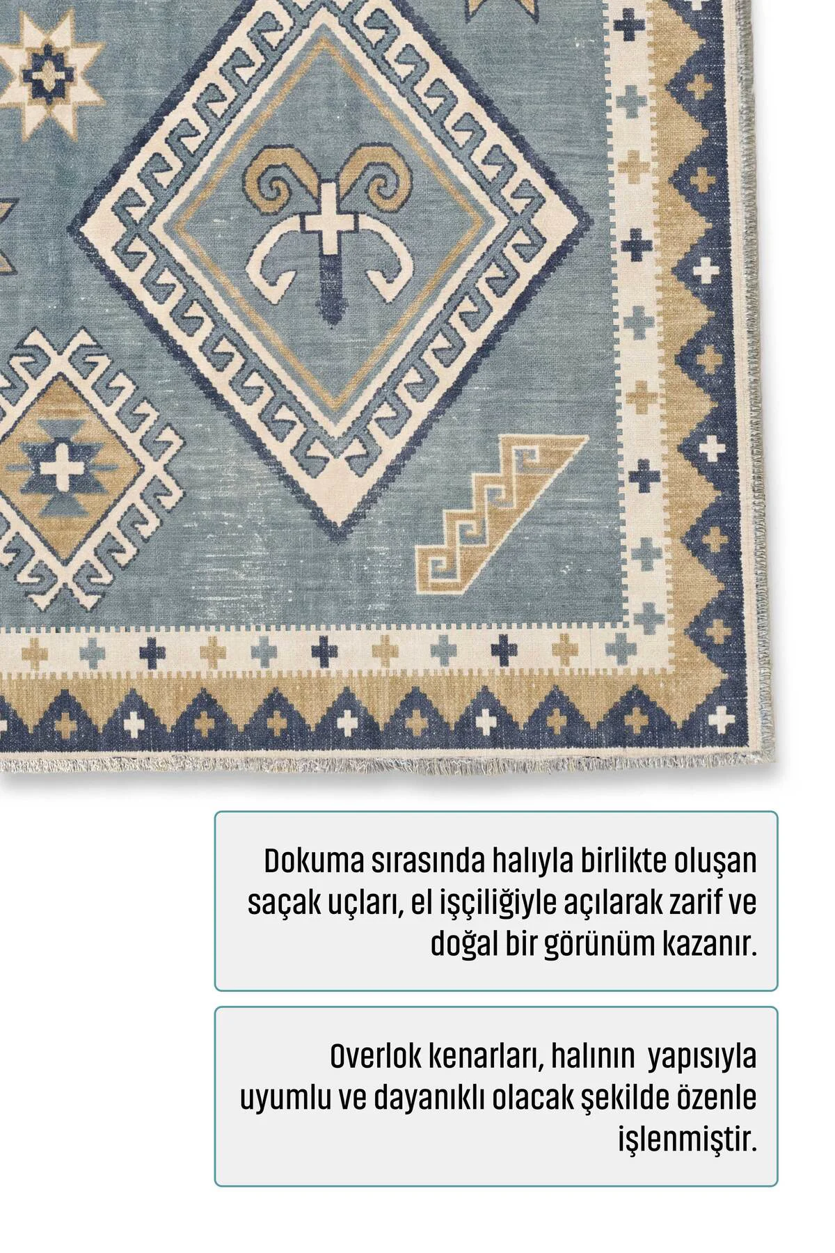 Eskitme Mavi Şönil Halı Kilim Yoluk Kaymaz Yıkanabilir Mutfak Kor