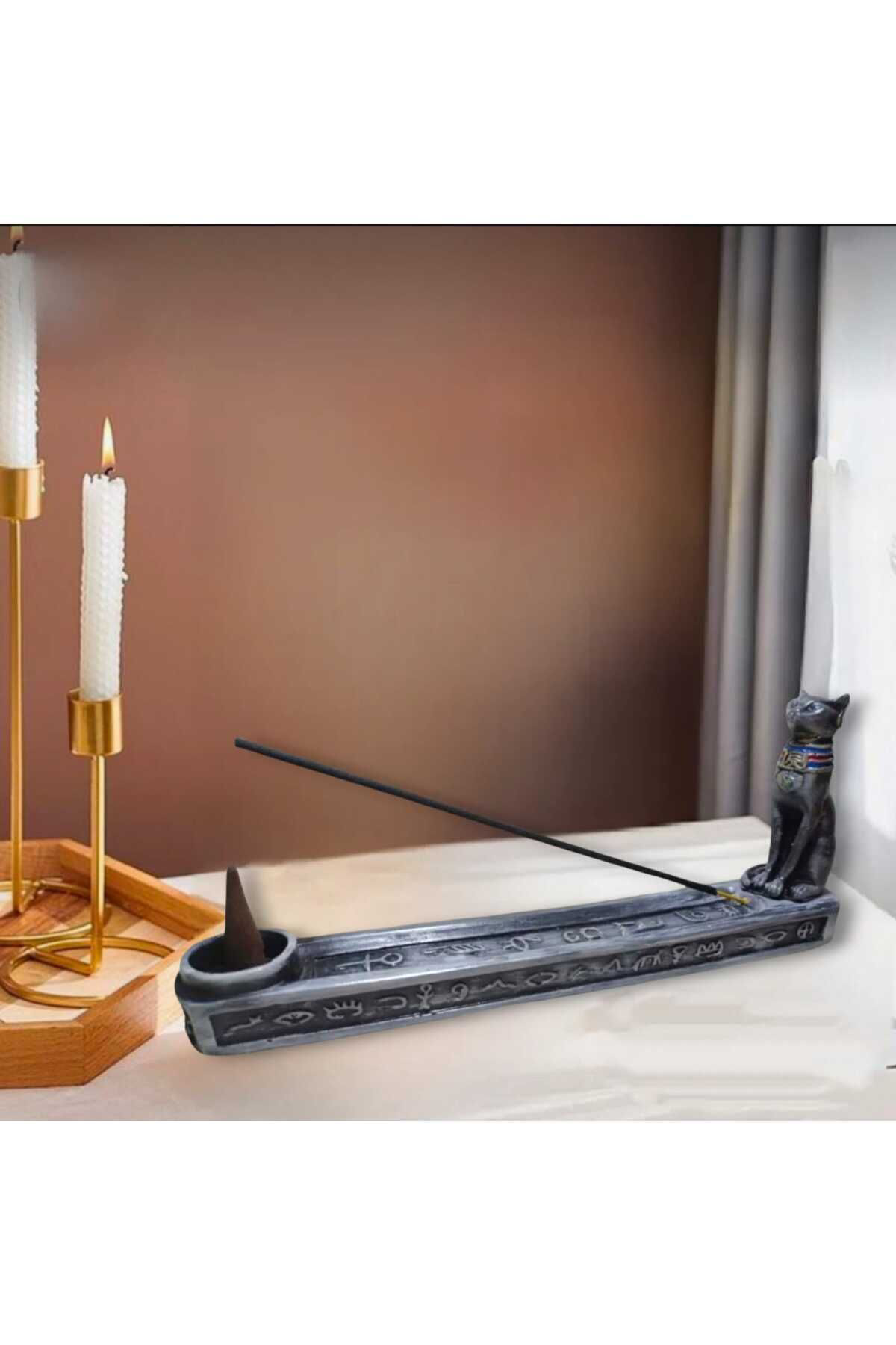 Dodemert Home Eskitme Mısır Kedi Sfenks Dekoratif Beton Biblo & Tütsülük