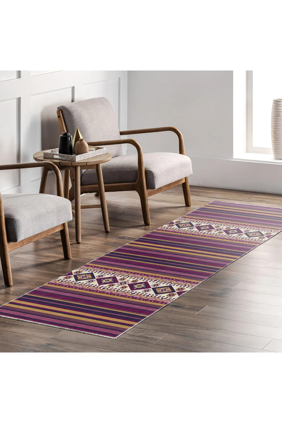 Eskitme Mor Hardal Renkli Şönil Halı Kilim Yolluk Yıkanabilir Kay