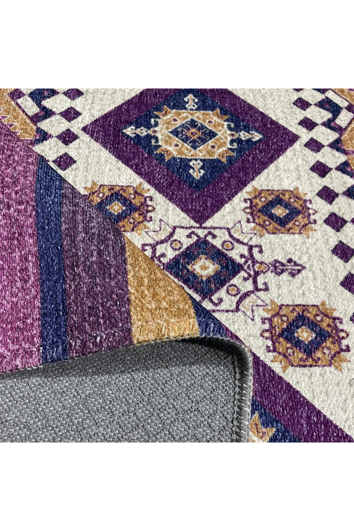 Eskitme Mor Hardal Renkli Şönil Halı Kilim Yolluk Yıkanabilir Kay