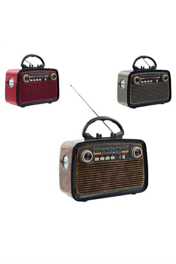 Eskitme Nostalji Tasarımlı Bluetoothlu Radyo - Taşınabilir Ahşap Görünümlü