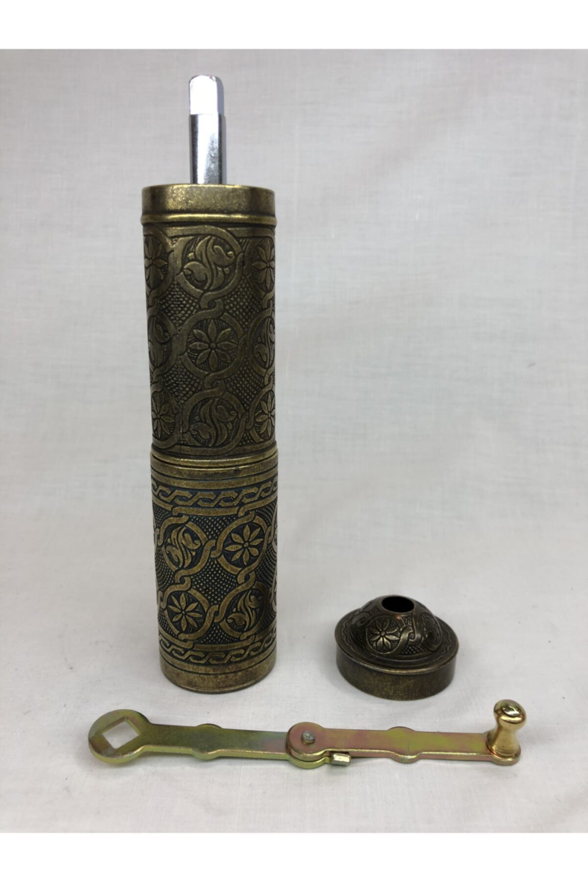 Eskitme Osmanlı Sitili Antik Pirinç Renkli Büyük Boy Değirmen Kah