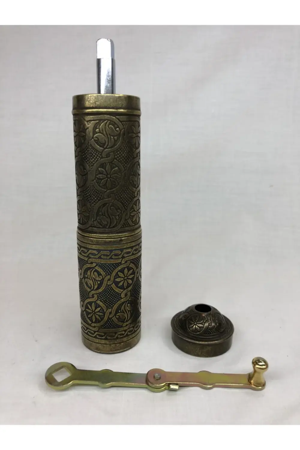 Eskitme Osmanlı Sitili Antik Pirinç Renkli Büyük Boy Değirmen Kah