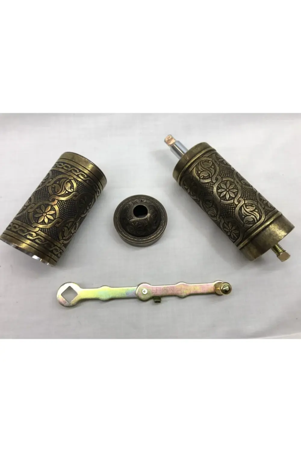 Eskitme Osmanlı Sitili Antik Pirinç Renkli Büyük Boy Değirmen Kah