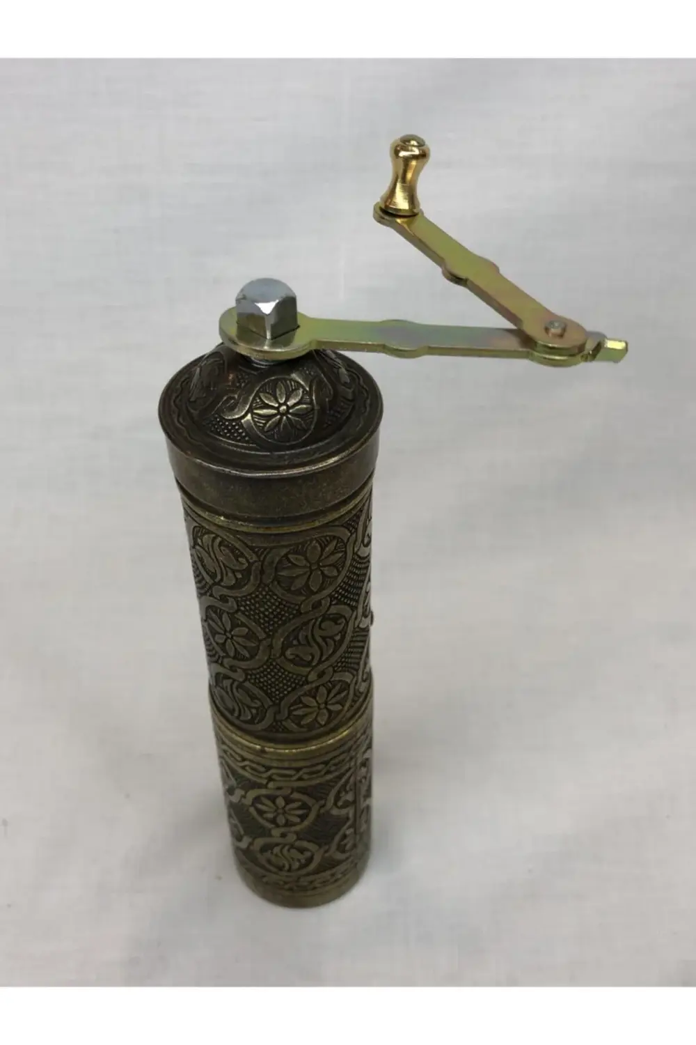 Eskitme Osmanlı Sitili Antik Pirinç Renkli Büyük Boy Değirmen Kah