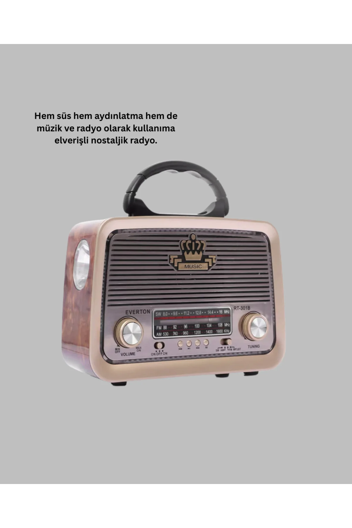 Eskitme Tasarımlı Ahşap Bluetooth Radyo LED Aydınlatmalı
