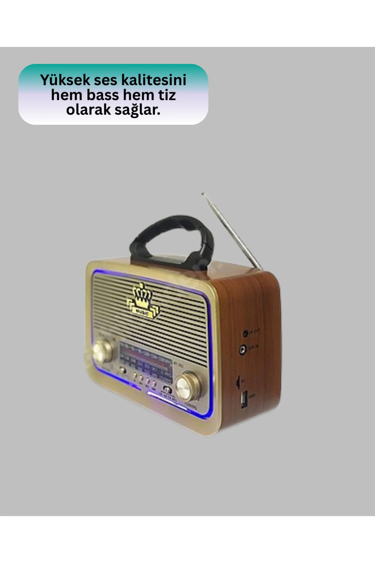 Eskitme Tasarımlı Ahşap Bluetooth Radyo LED Aydınlatmalı