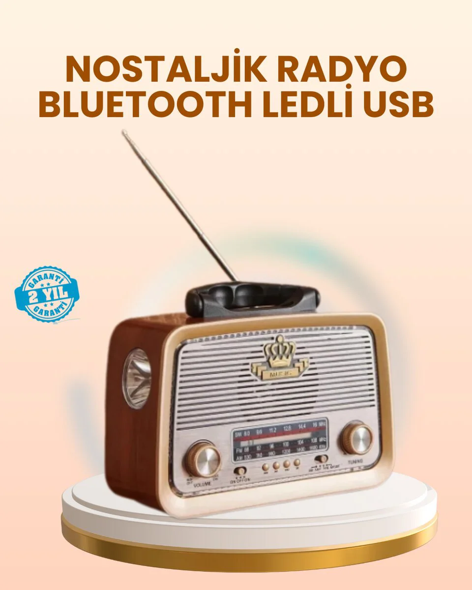 Eskitme Tasarımlı Ahşap Bluetooth Radyo LED Aydınlatmalı - Klasik Tasarım ve Modern Teknoloji