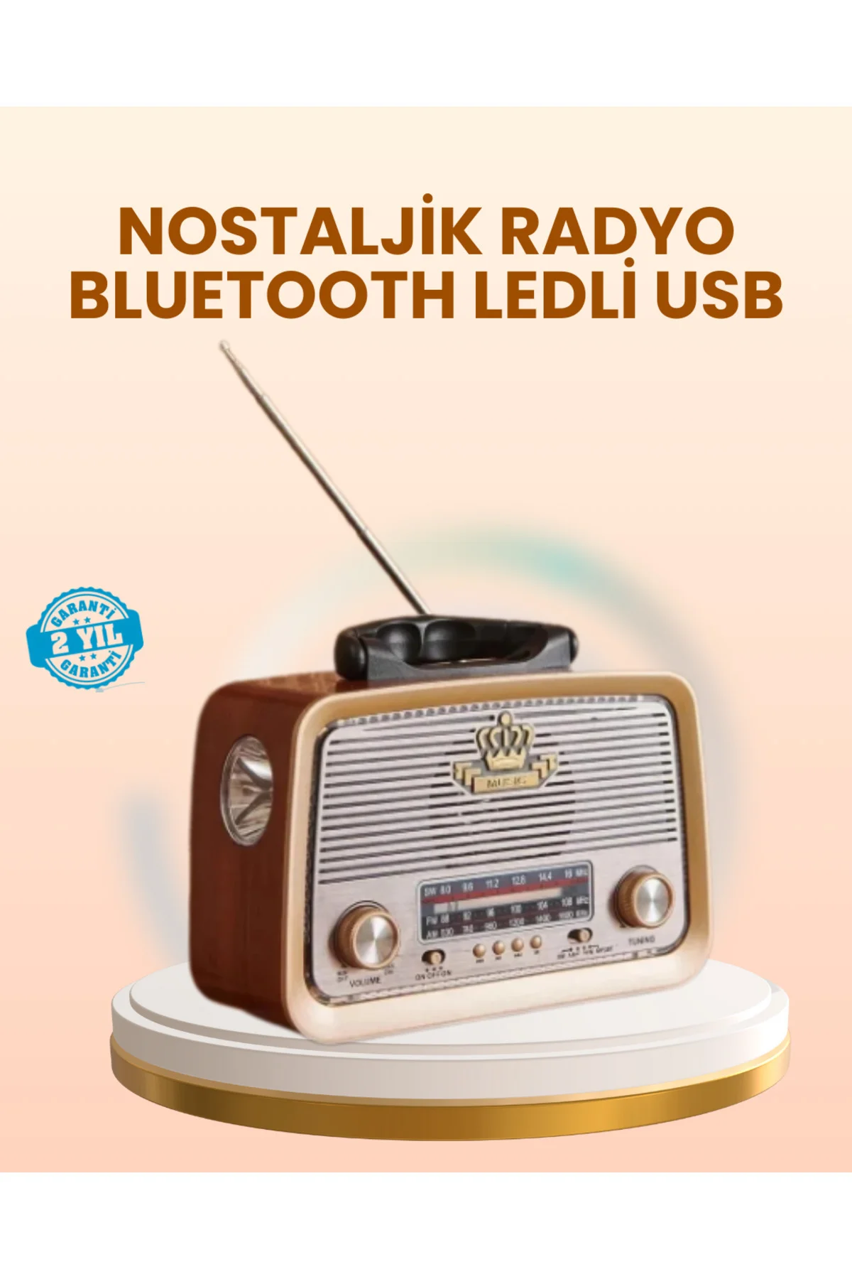 Eskitme Tasarımlı Ahşap Bluetooth Radyo LED Aydınlatmalı