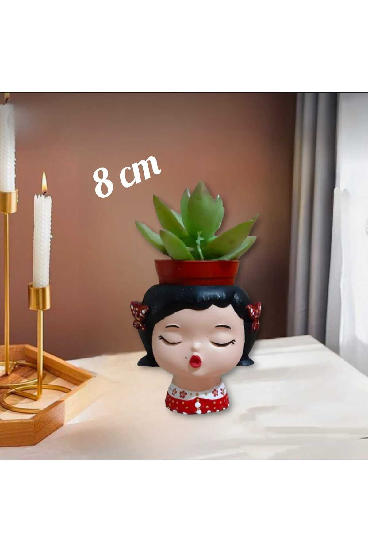 Esmer Tombiş Kız Bebek Beton Saksı & Mumluk ( Dekoratif)