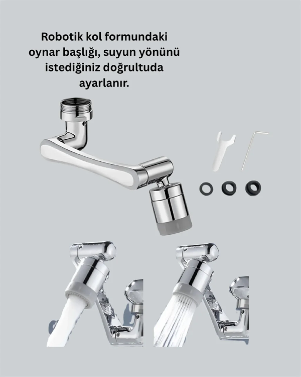 Esnek 1080° Musluk Başlığı 3 Eklemli Hareketli Su Modlu Lavabo Ap