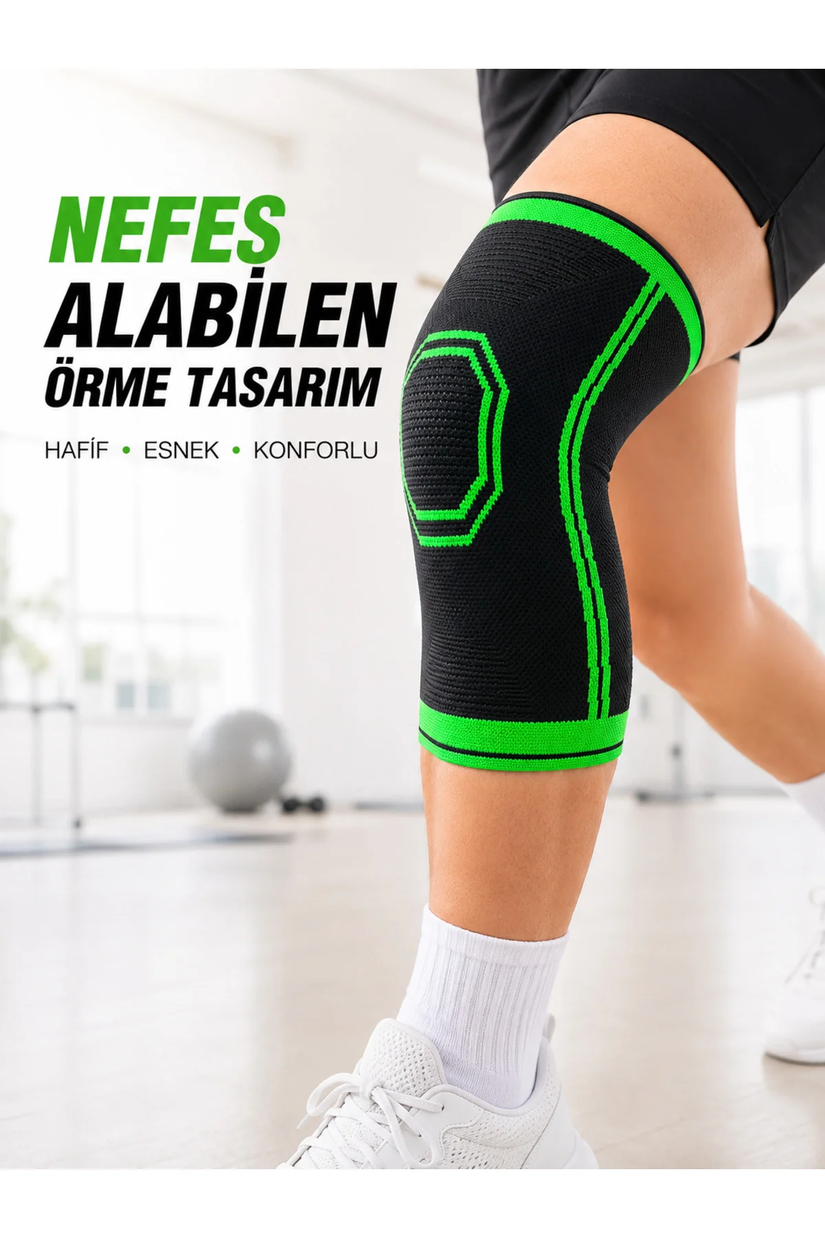 Esnek Diz Desteği Siyah Yeşil Örme Dizlik Spor Egzersiz Ve Günlük Kullanım İçin Esnek Diz Desteği Siyah Yeşil Örme Dizlik Spor Egzersiz Ve Günlük Kullanım İçin