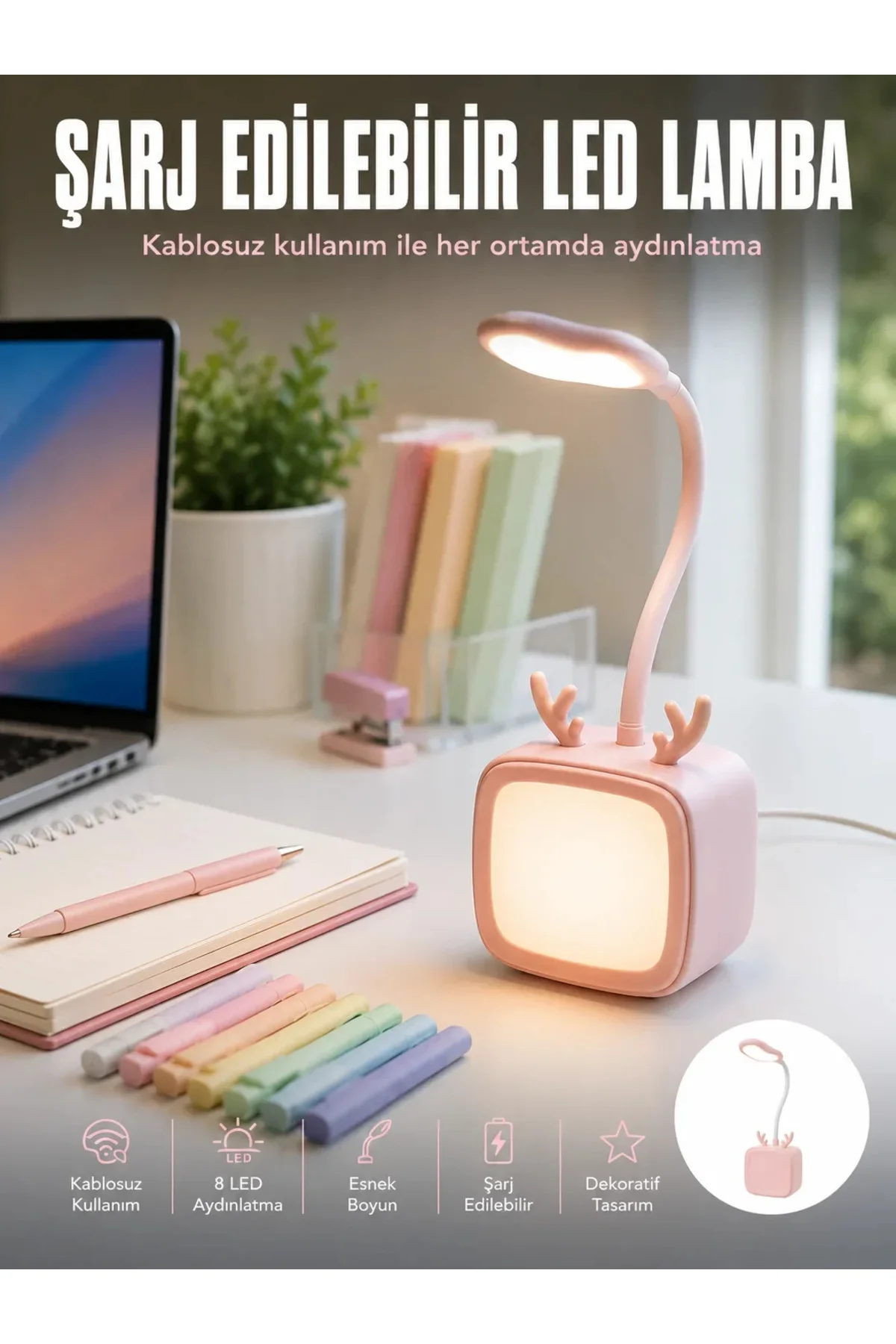 Esnek Gövdeli LED Masa Lambası Taşınabilir Gece Aydınlatması
