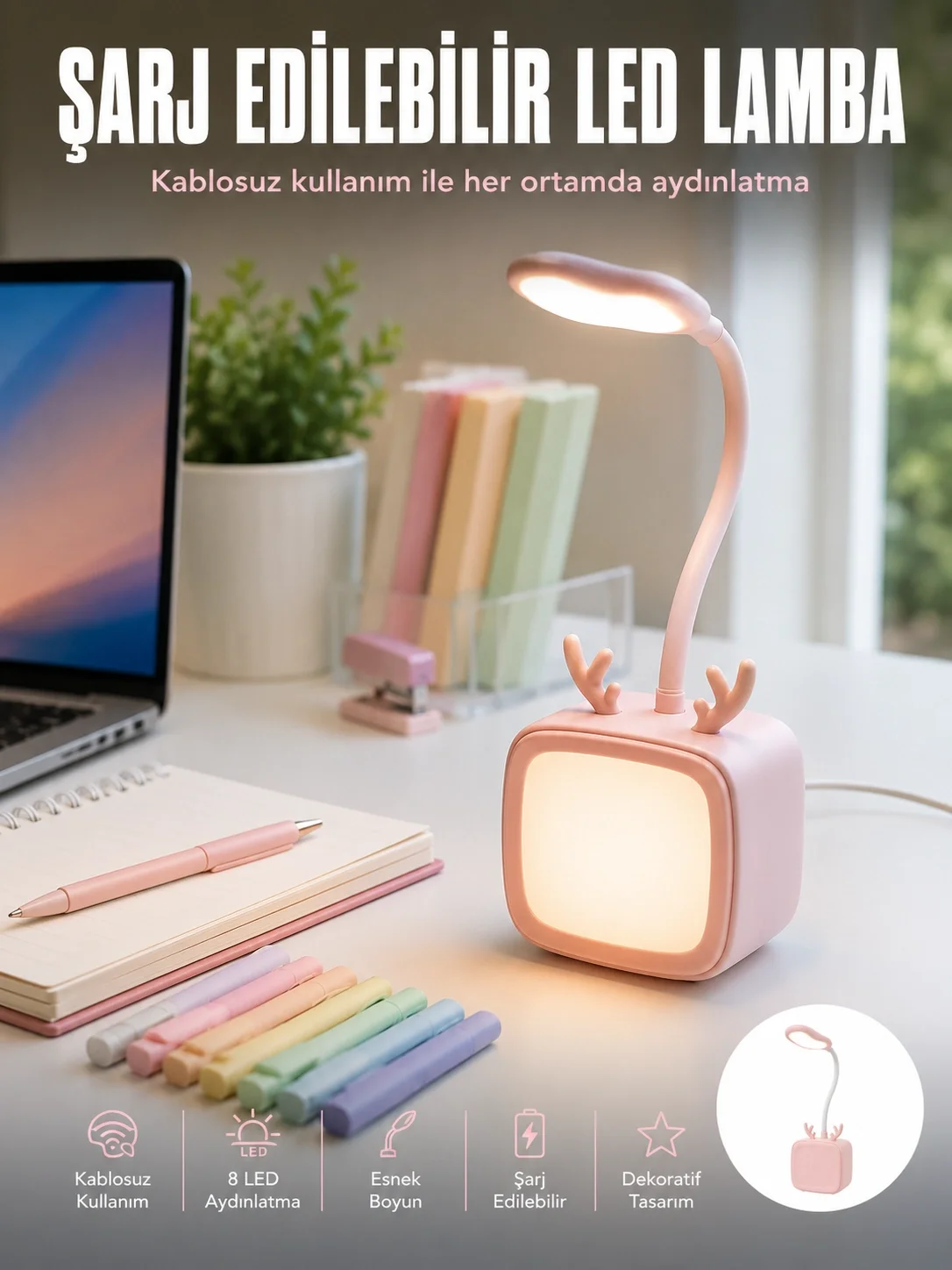 Esnek Gövdeli LED Masa Lambası Taşınabilir Gece Aydınlatması
