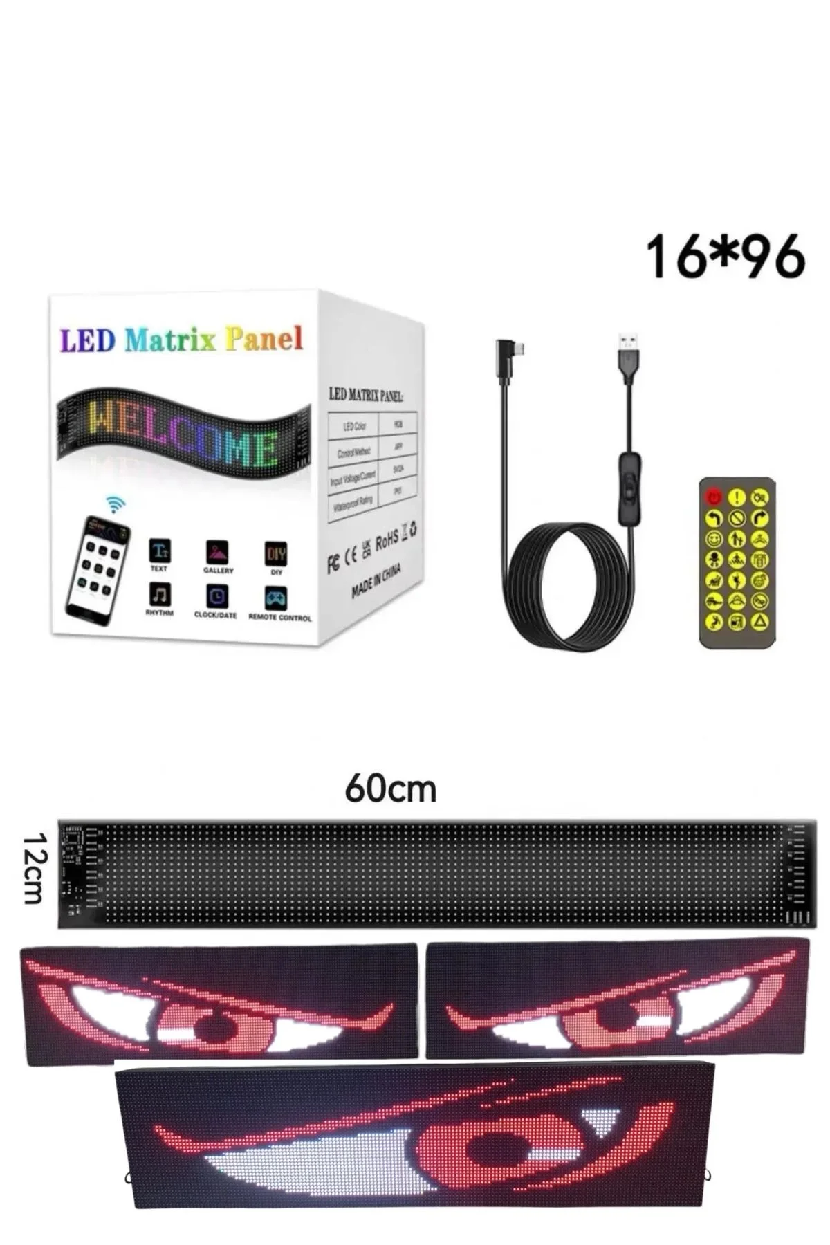 Esnek Katlanabilir Panel Led Cama Yapışır Uygulama İle Kontrol Dijital Tabela Kayar 60cm 16X96 LED Fiyatı, Yorumları ve Özellikleri