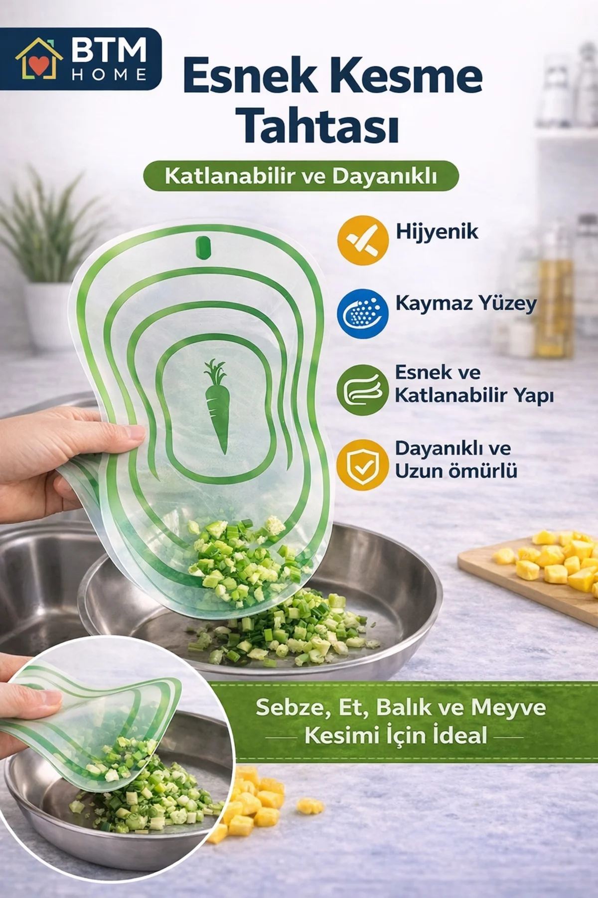 Esnek Kesme Tahtası Büyük Boy Doğrama Tahtası Kaymaz Mutfak Kesim