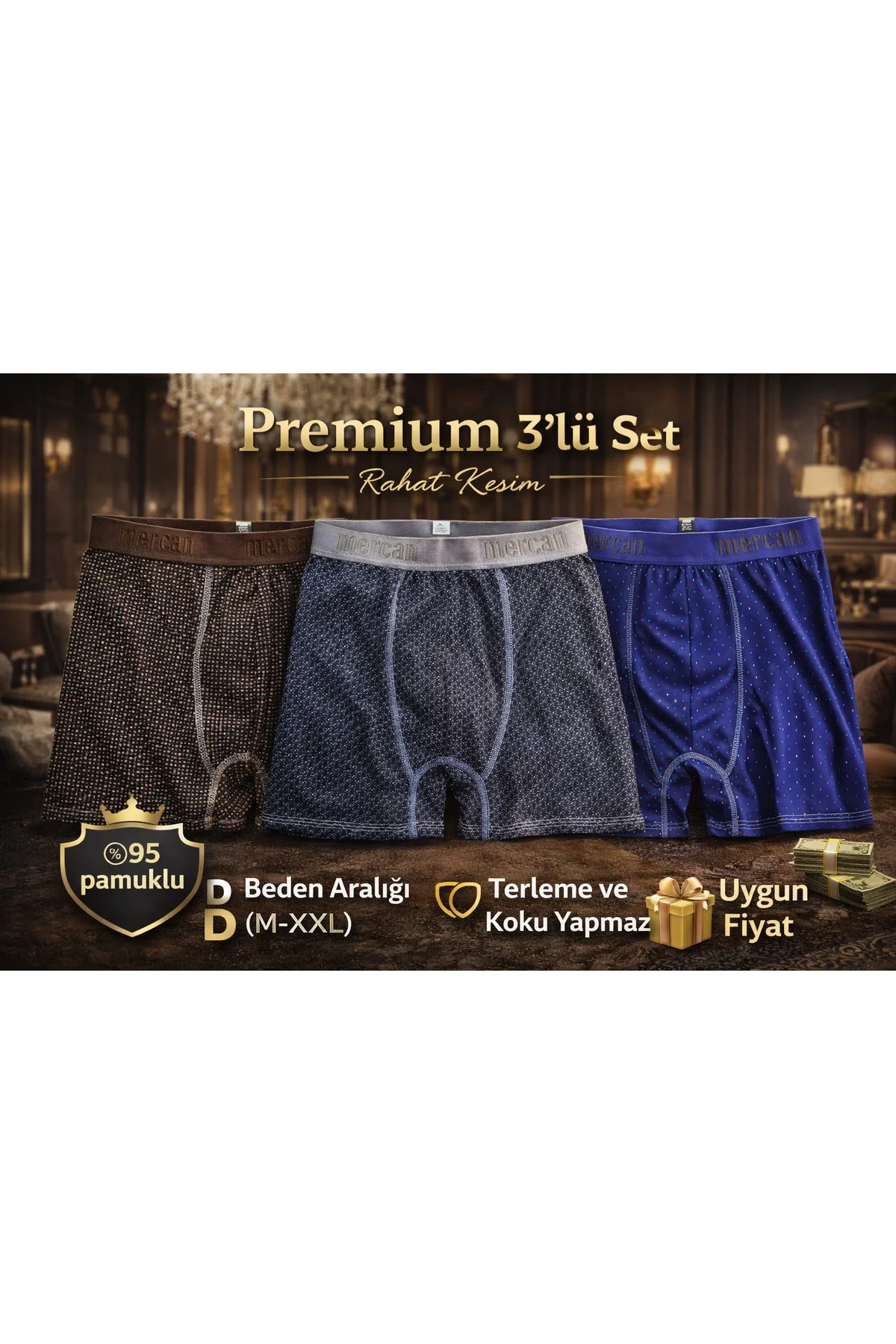 ESNEK PAMUKLU 3'lü BOXER SETİ - PREMIUM, RAHATLIK ve KONFOR